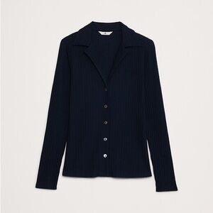 Black Ribbed Button-Up Long Sleeve Top